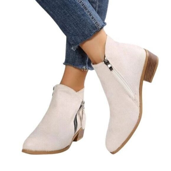 Chunky Heel Side Zip Faux Suede Ankle Boots - Picture 5 of 13